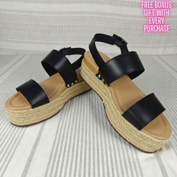 Steve Madden Black Leather Platform Sandals Size 8M NEW - Picture 1 of 11